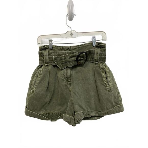 Sézane Olive Green High-Waisted Belted Shorts Size EU 36 28" Waist 100% Cotton - Picture 6 of 6
